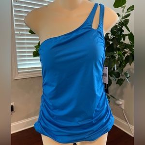 NWT Women’s Tankini Top 1-shoulder Sz 10, La Blanca Island Goddess Sapphire Blue